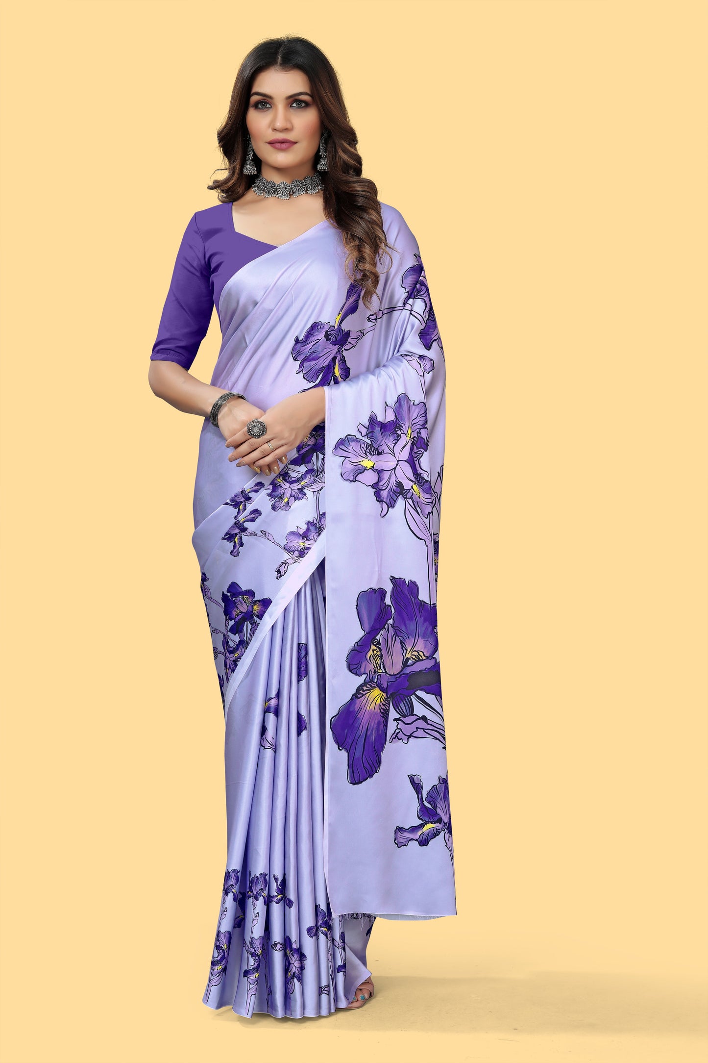 Fancy Blue Color Digital Printed Crape Floral Saree
