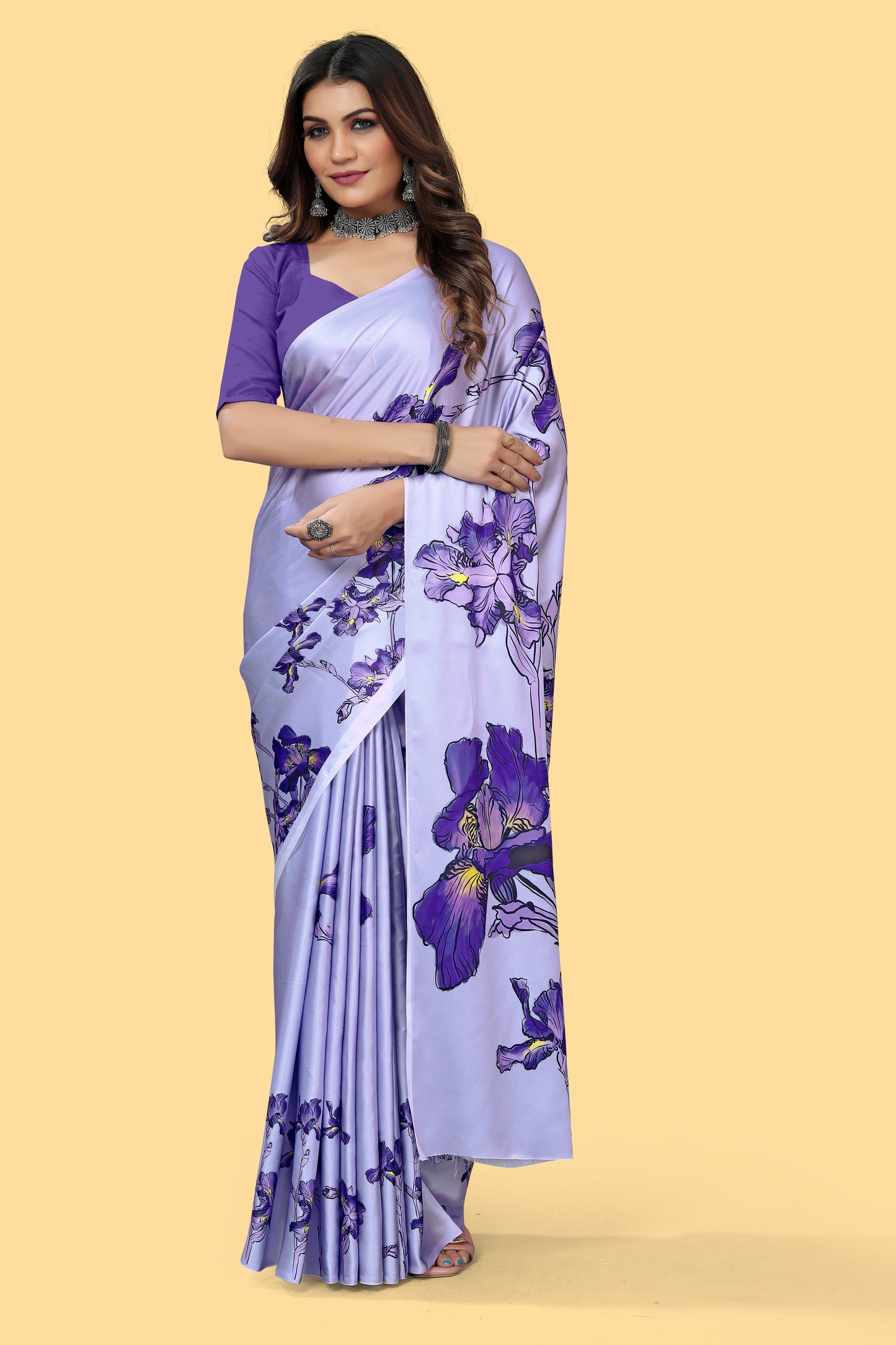 Fancy Blue Color Digital Printed Crape Floral Saree