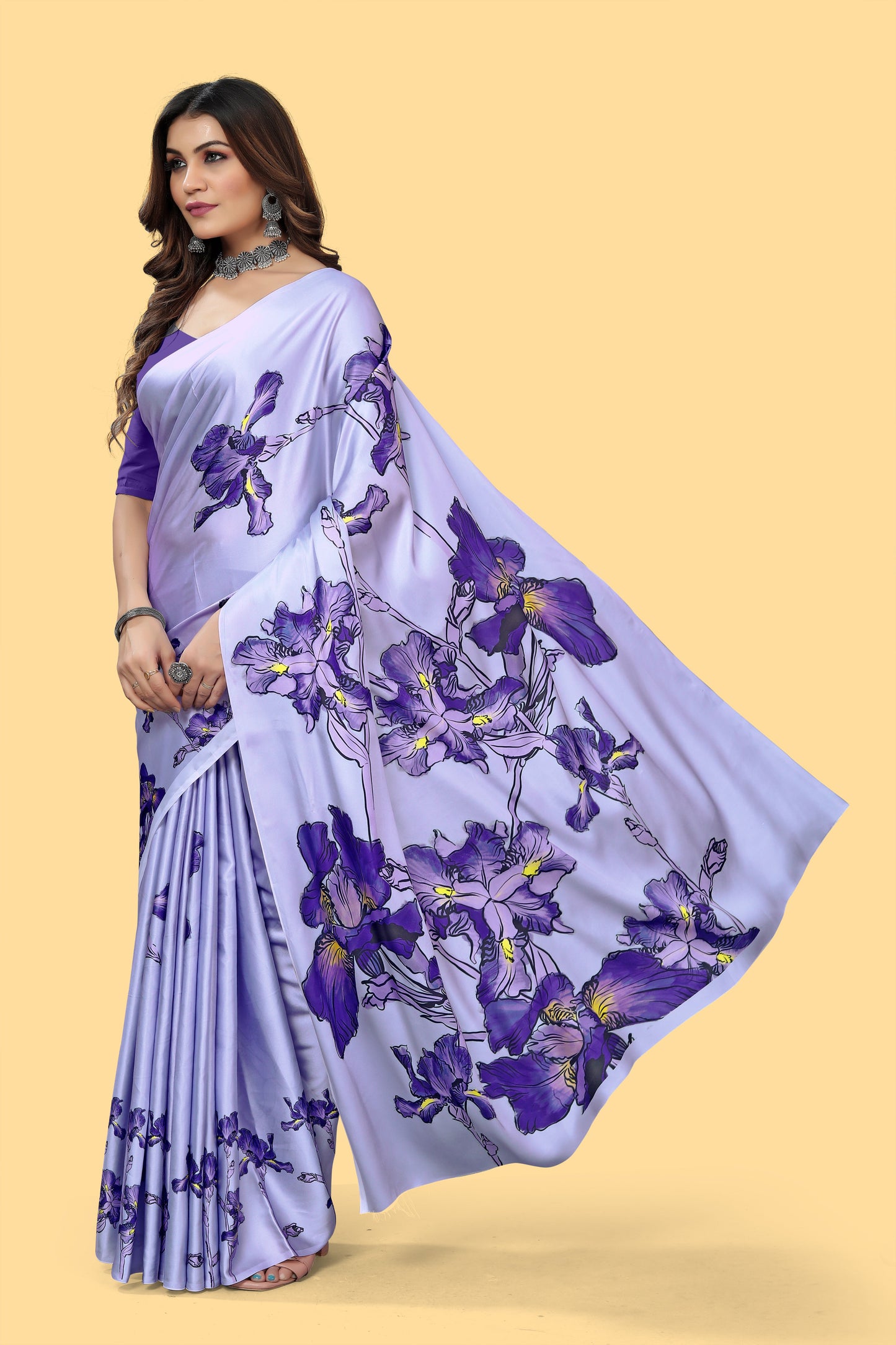 Fancy Blue Color Digital Printed Crape Floral Saree