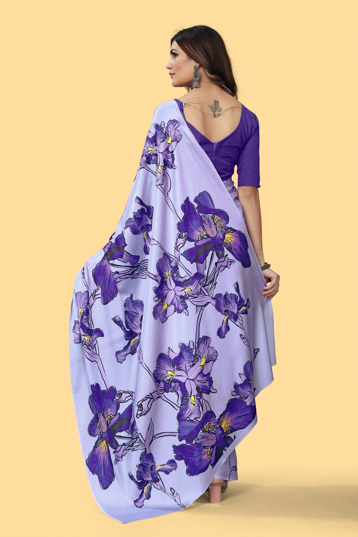 Fancy Blue Color Digital Printed Crape Floral Saree