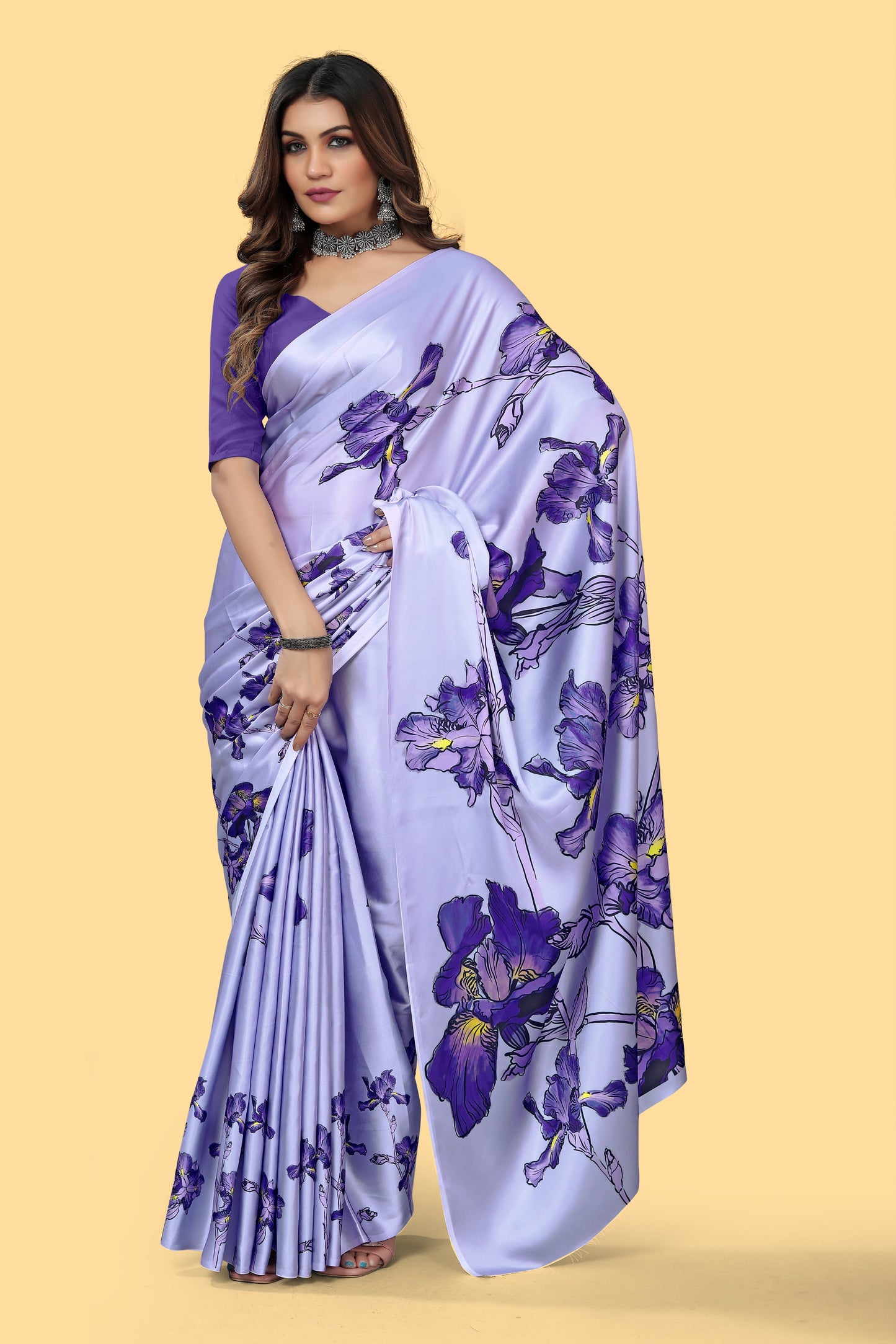 Fancy Blue Color Digital Printed Crape Floral Saree