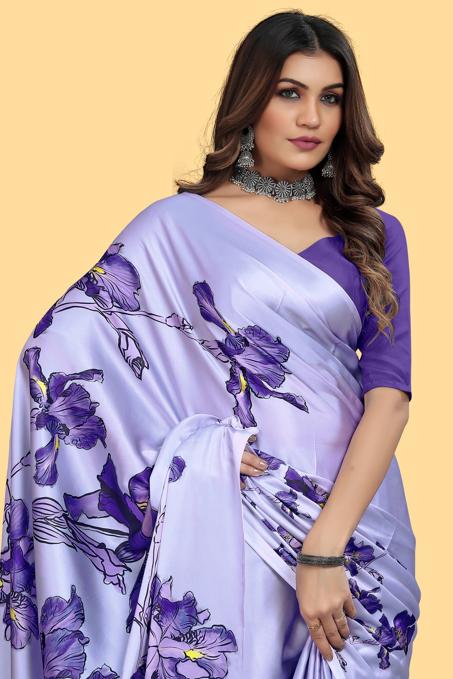 Fancy Blue Color Digital Printed Crape Floral Saree