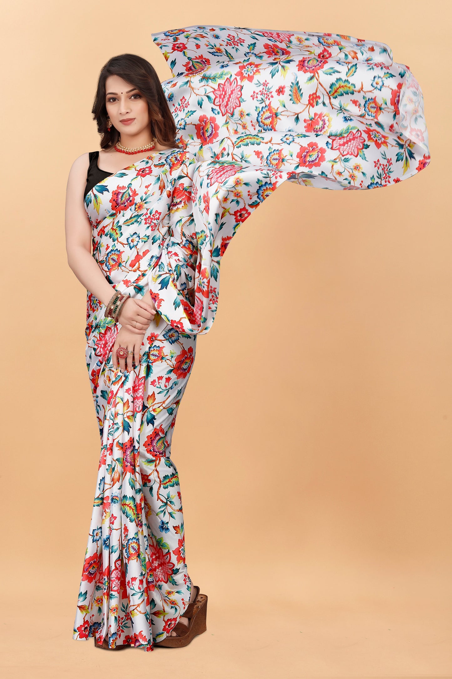 Shibori Printed Multicolor Satin Silk Saree