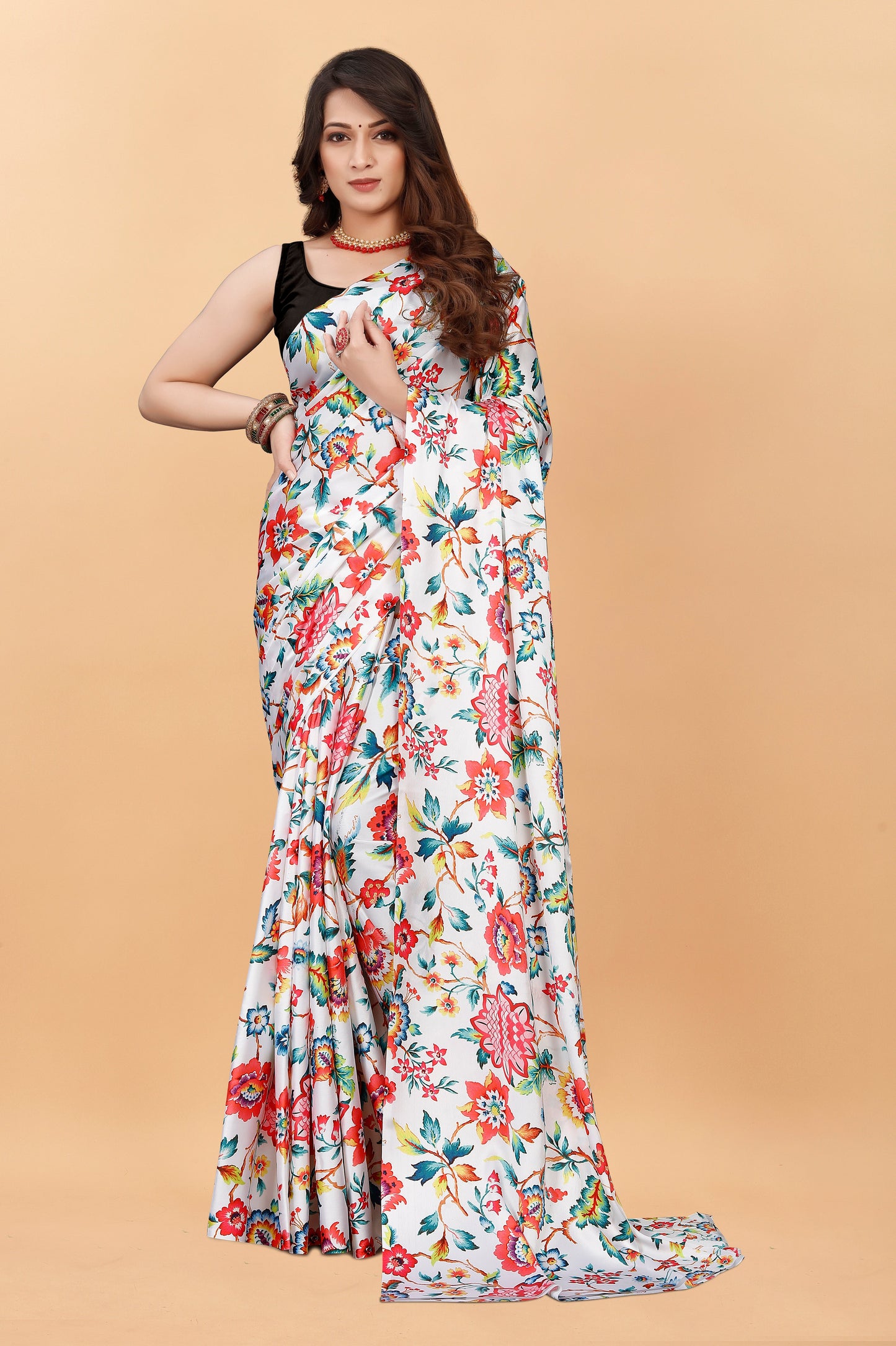 Shibori Printed Multicolor Satin Silk Saree