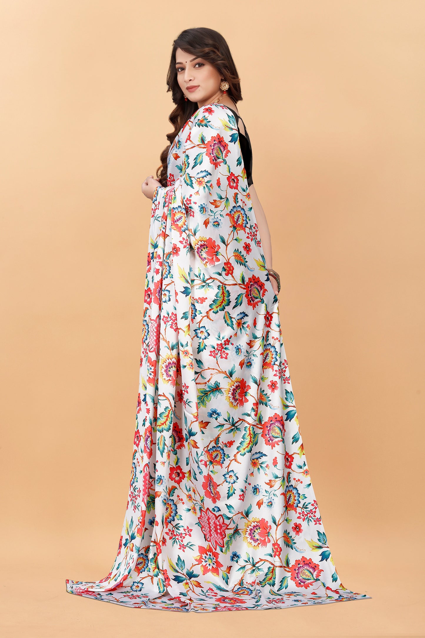 Shibori Printed Multicolor Satin Silk Saree