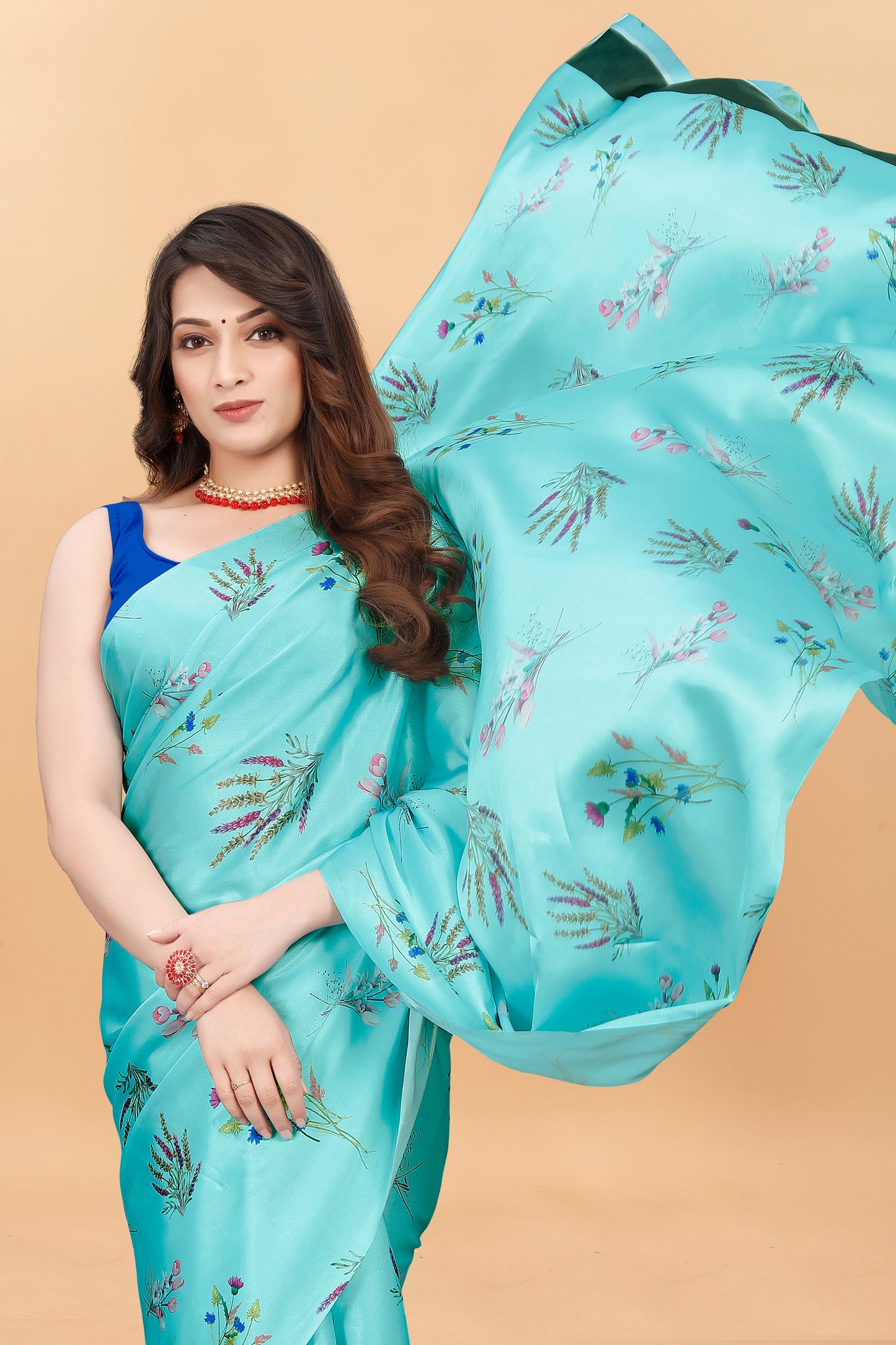 Banarasi Floral Printed Satin Silk Saree