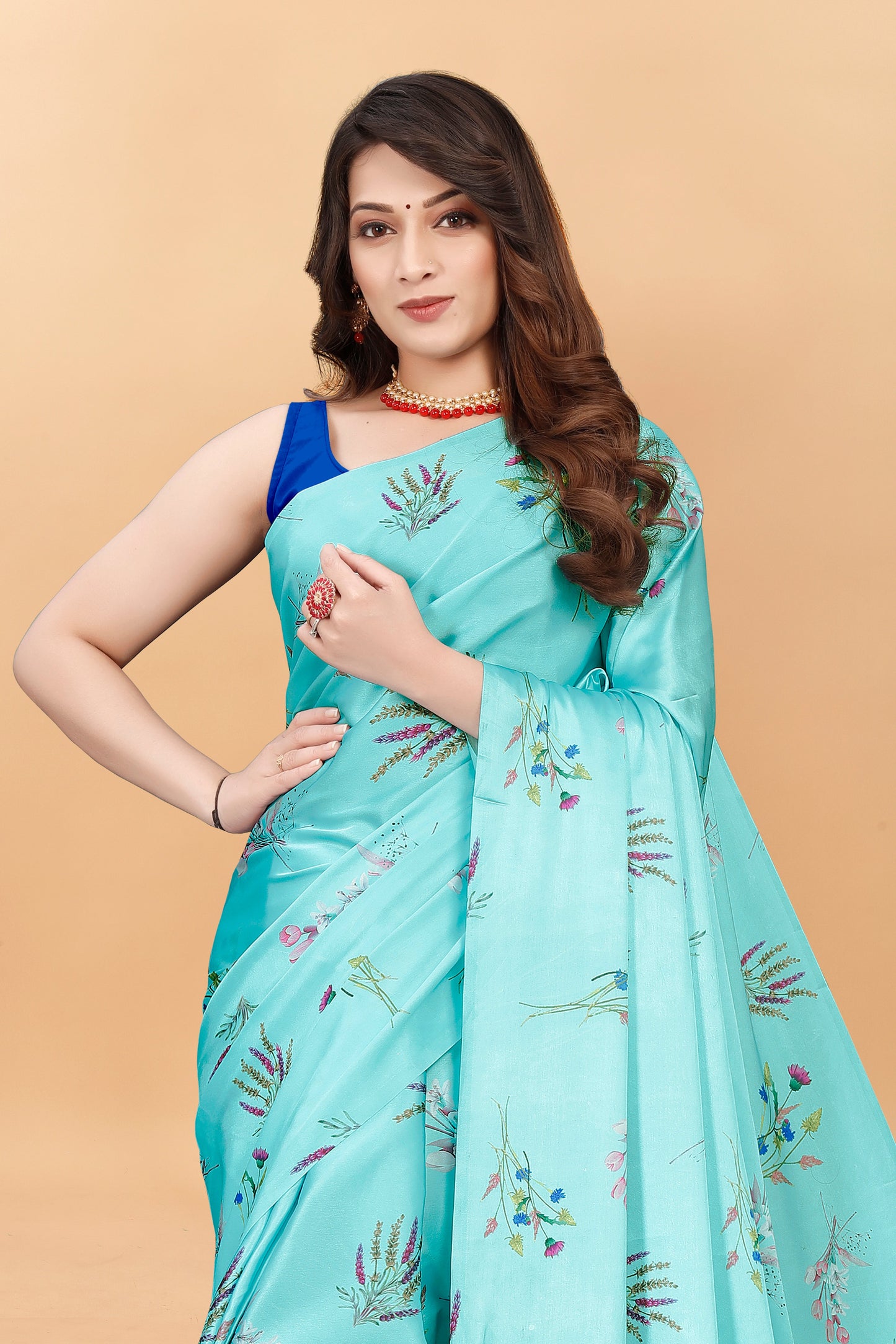 Banarasi Floral Printed Satin Silk Saree