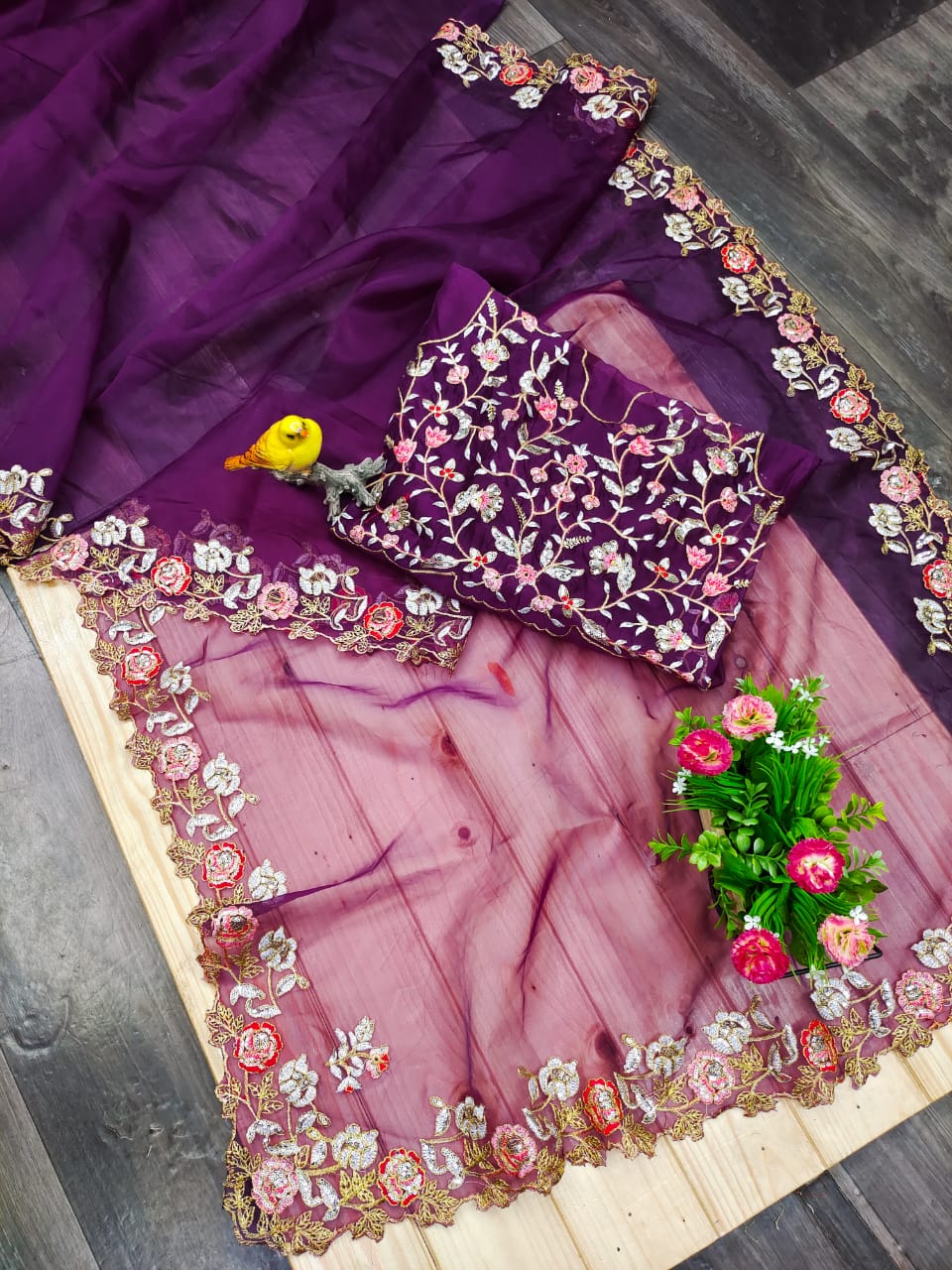 Designer Purple Work Organza Saree