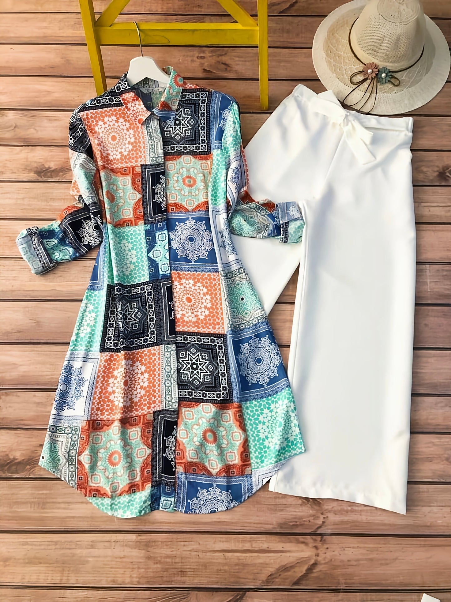 Square Of Multi-Color Designer Printed Kurti With Palazzo