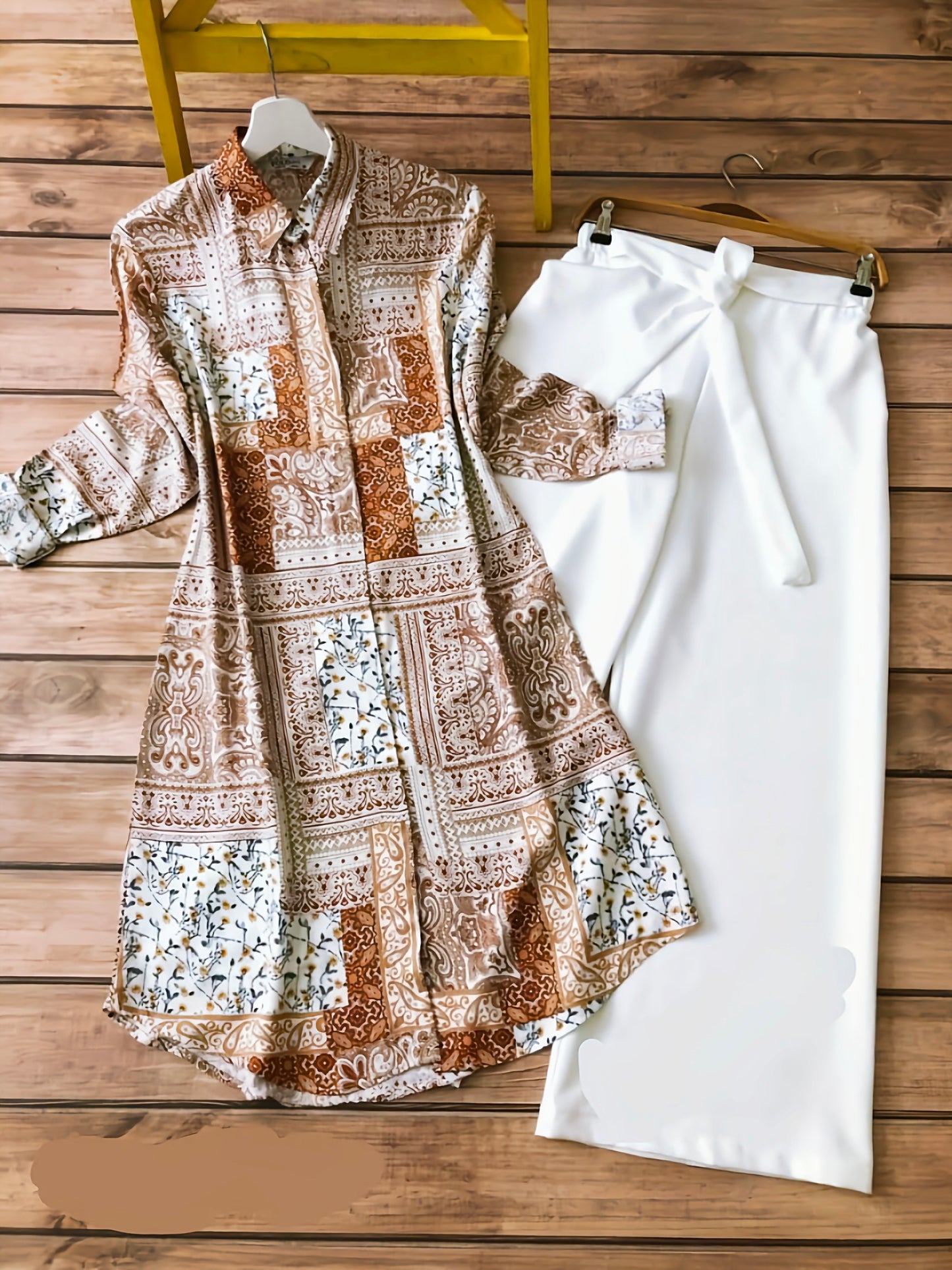 Brown-Color Designer Printed Kurti With Palazzo