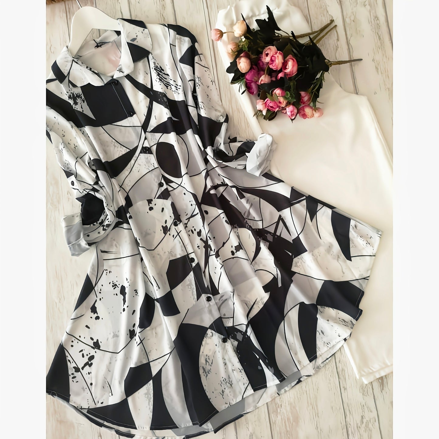 Fancy Digital Print Round Black and White Color Kurti With Palazzo