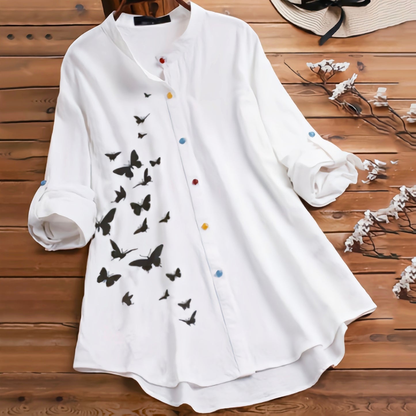 Black Butterfly Colors Printed Tunic Shirt