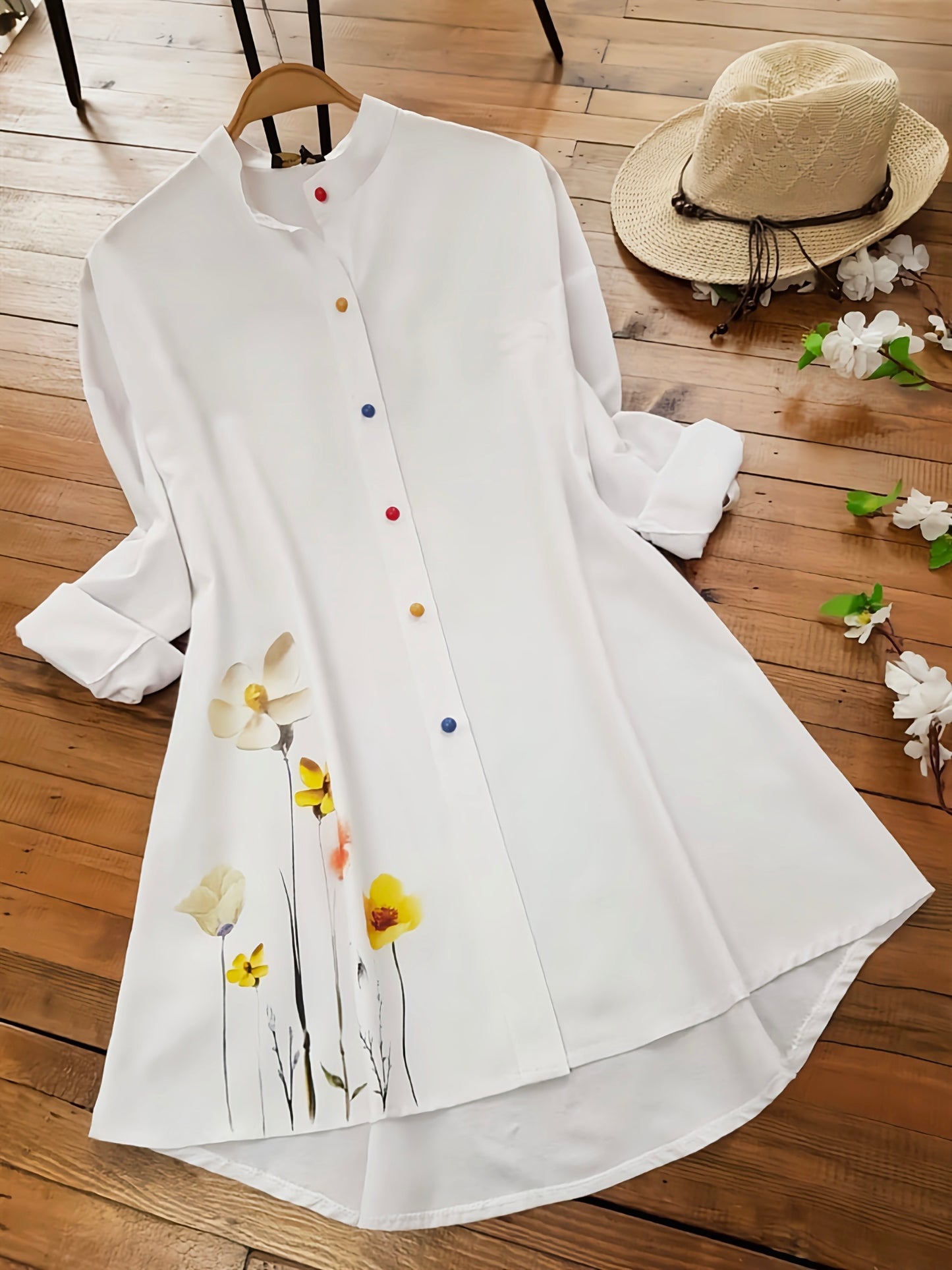 Causal Yellow Cap Sleeves Printed Tunic Shirt