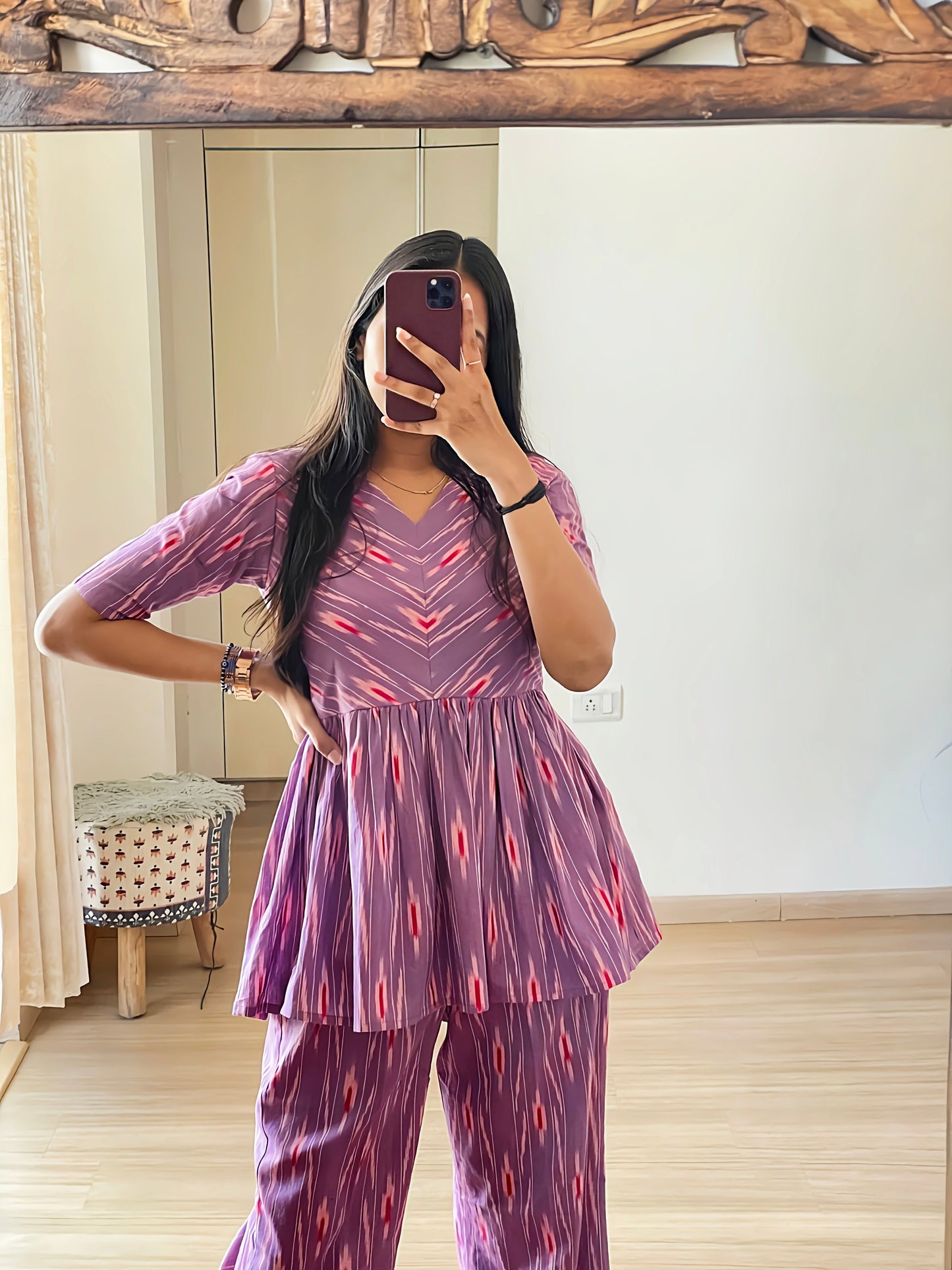 Lavender Digital Printed Poly Reyon Co-Ord Set