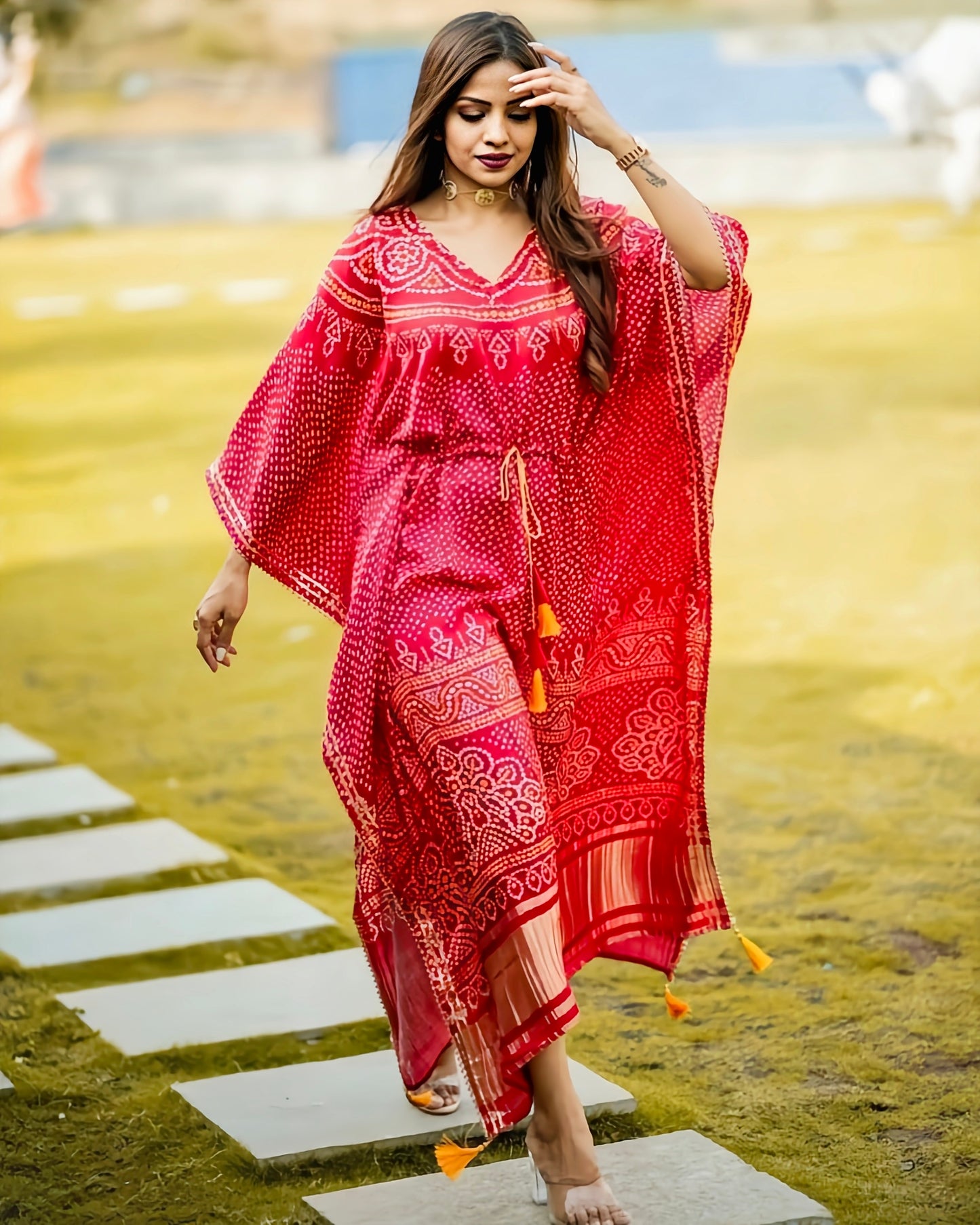 Multi Bandhej Kaftan