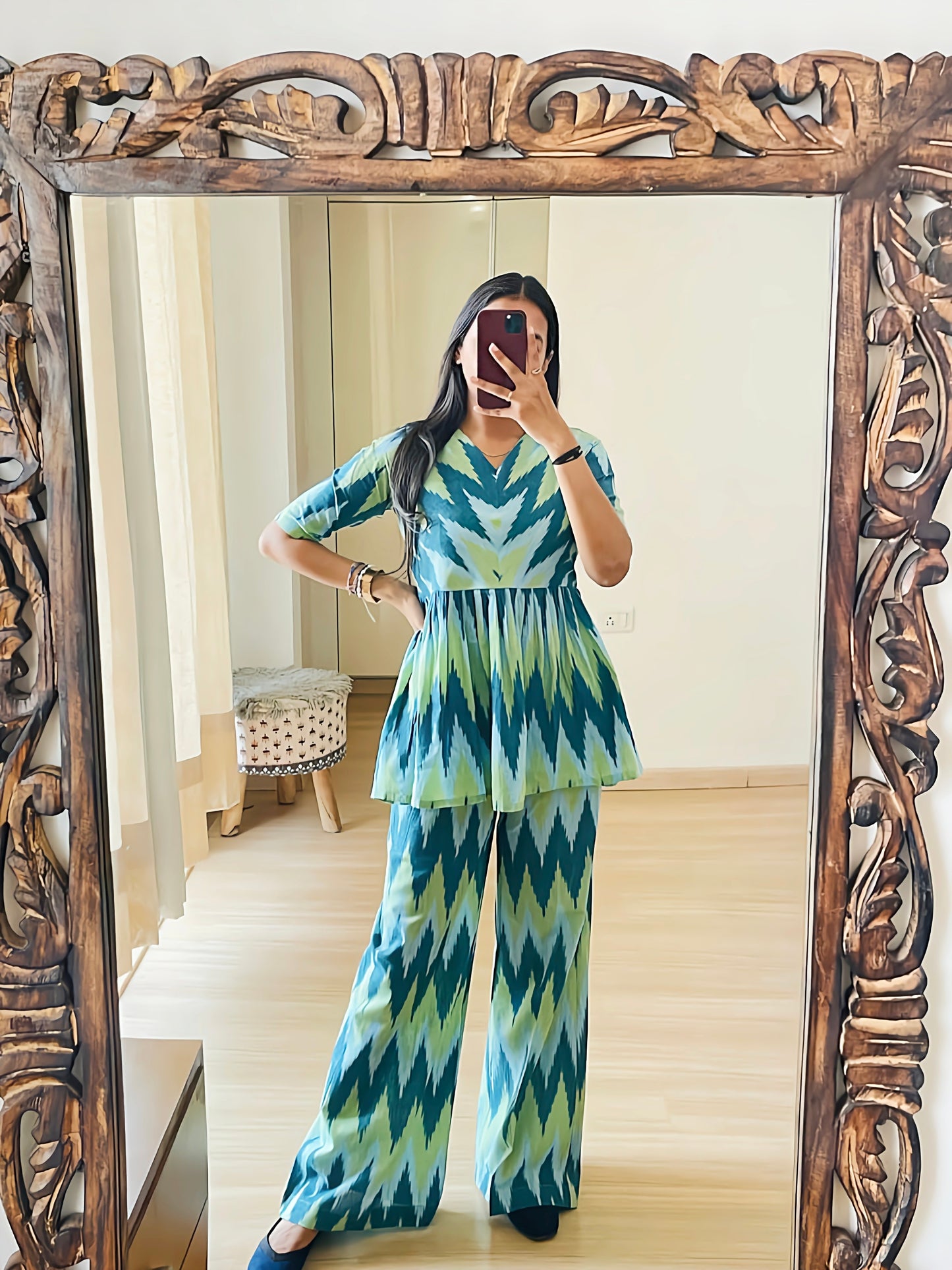 Sea Green Color Heavy Poly Reyon Co-Ord Set