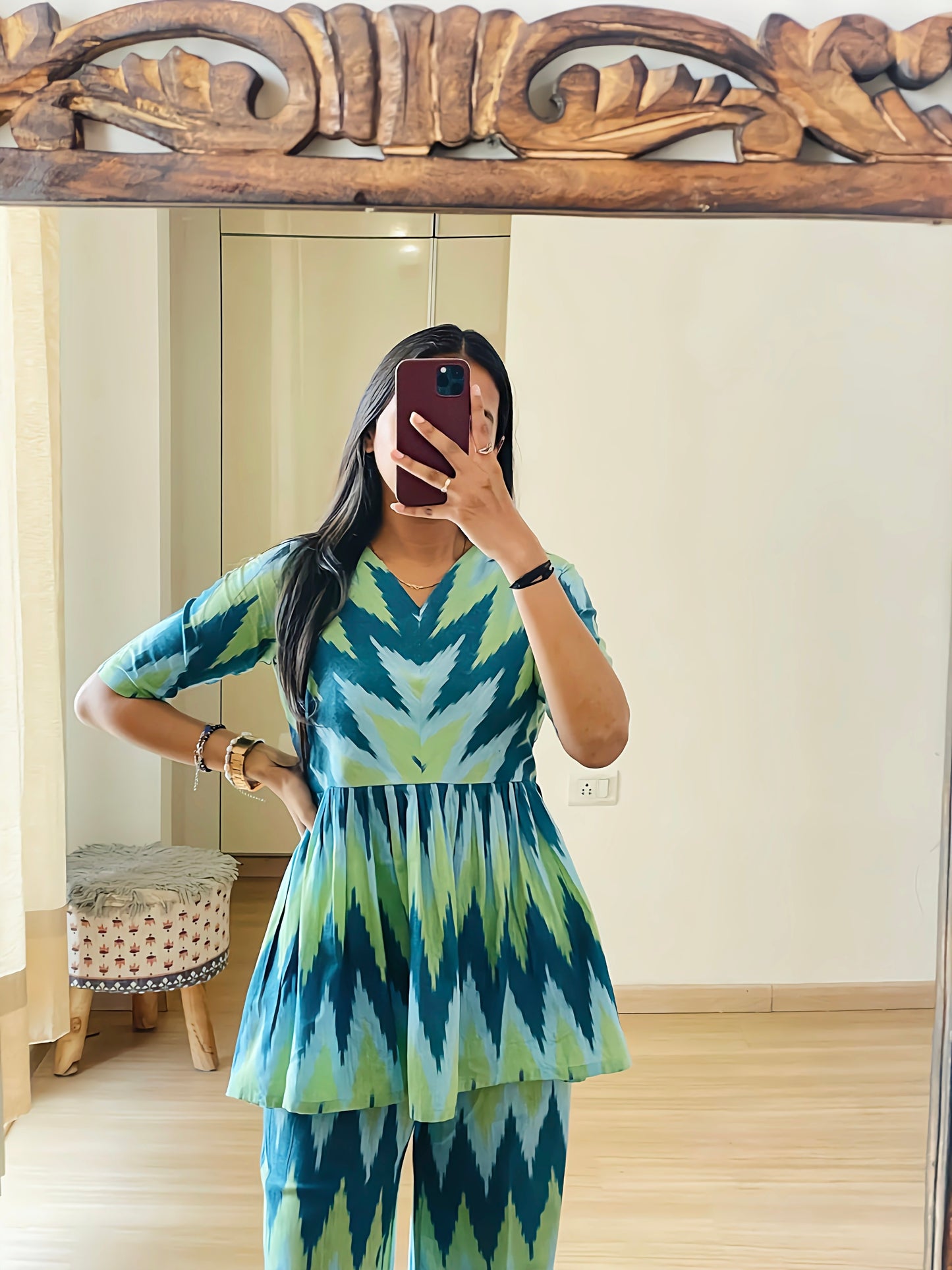 Sea Green Color Heavy Poly Reyon Co-Ord Set