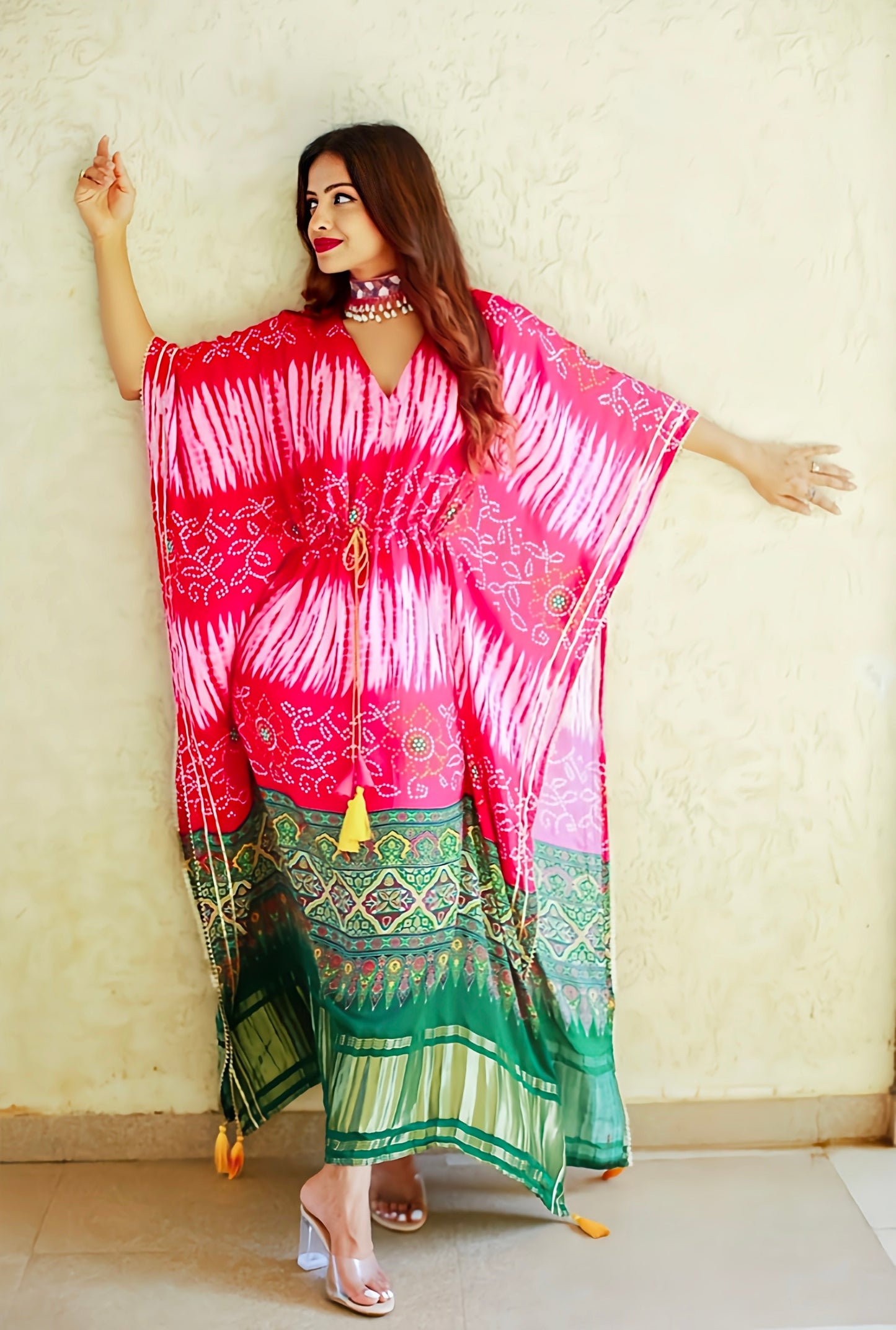 Shibori Print Pink Color Kaftan