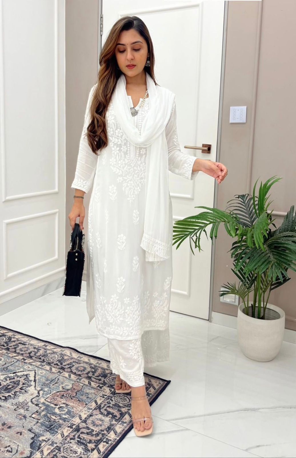 Embroidered Work Top And Work Palazzo With Dupatta