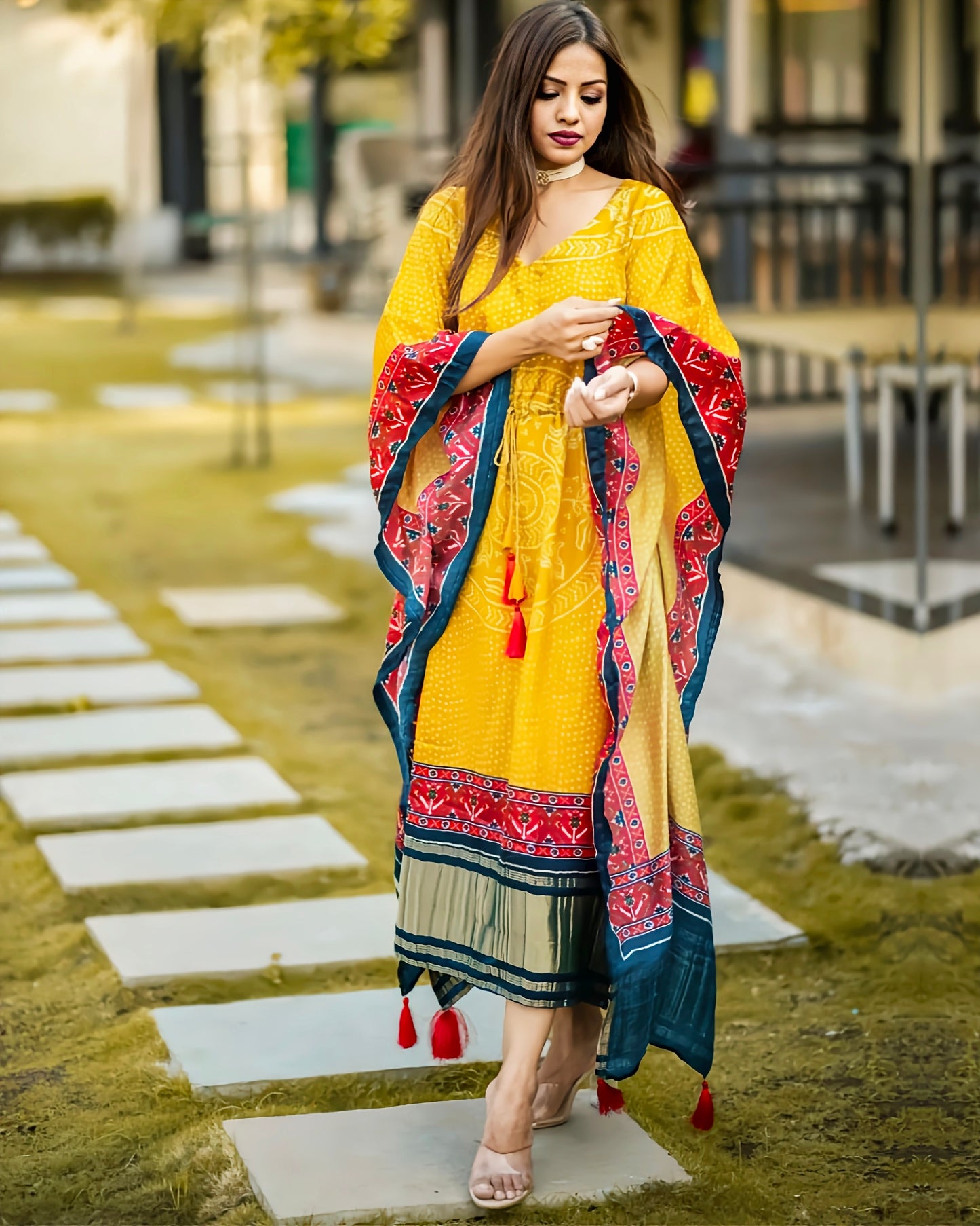 Designer Gaji Silk Yellow Color Kaftan