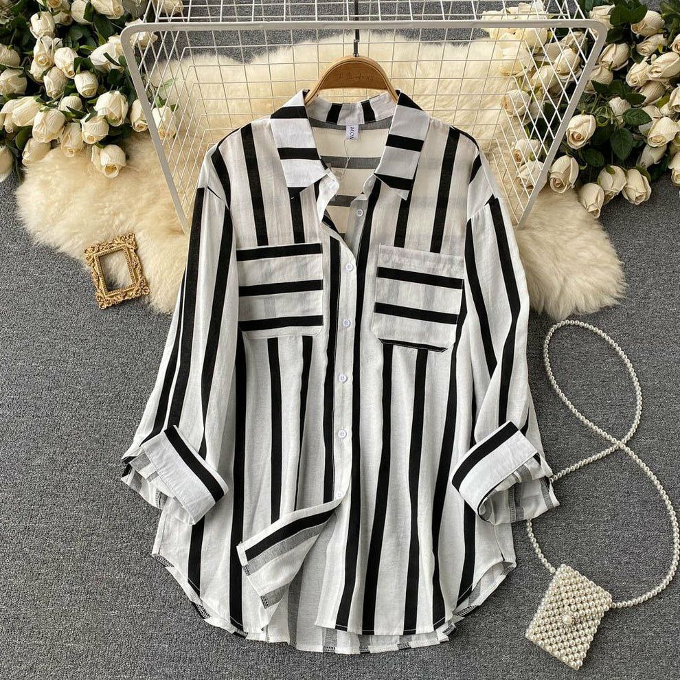 Black Line Double Pocket Women Shirt