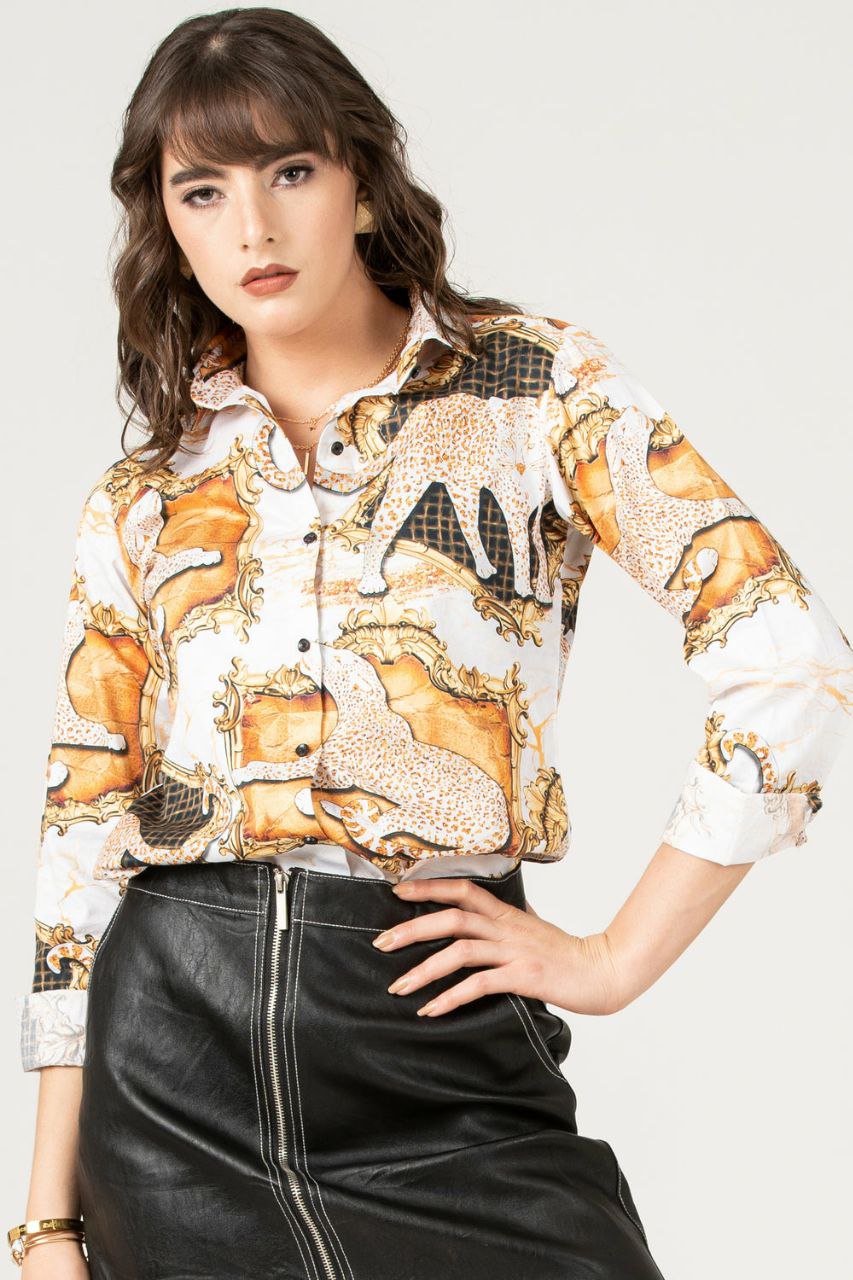 Cheetah Printed Yellow Color Women Shirt
