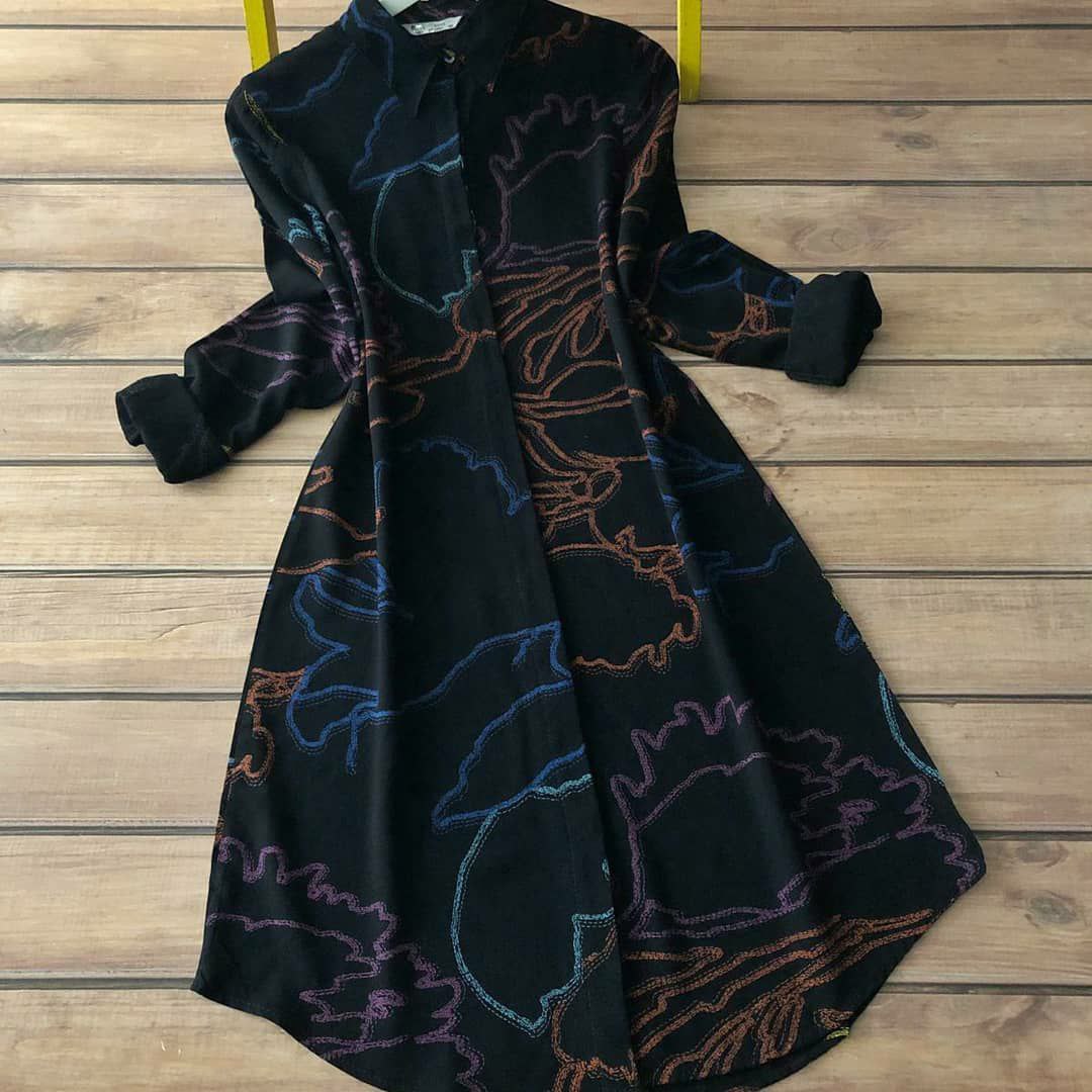 Black Fancy Digital Print Round Kurti