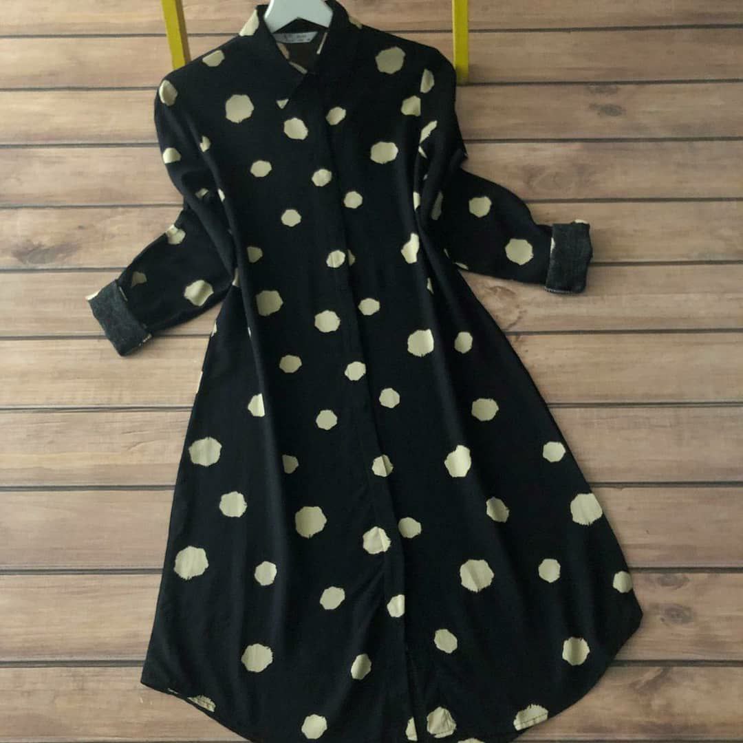 Black Cream Round Digital Print Round Kurti