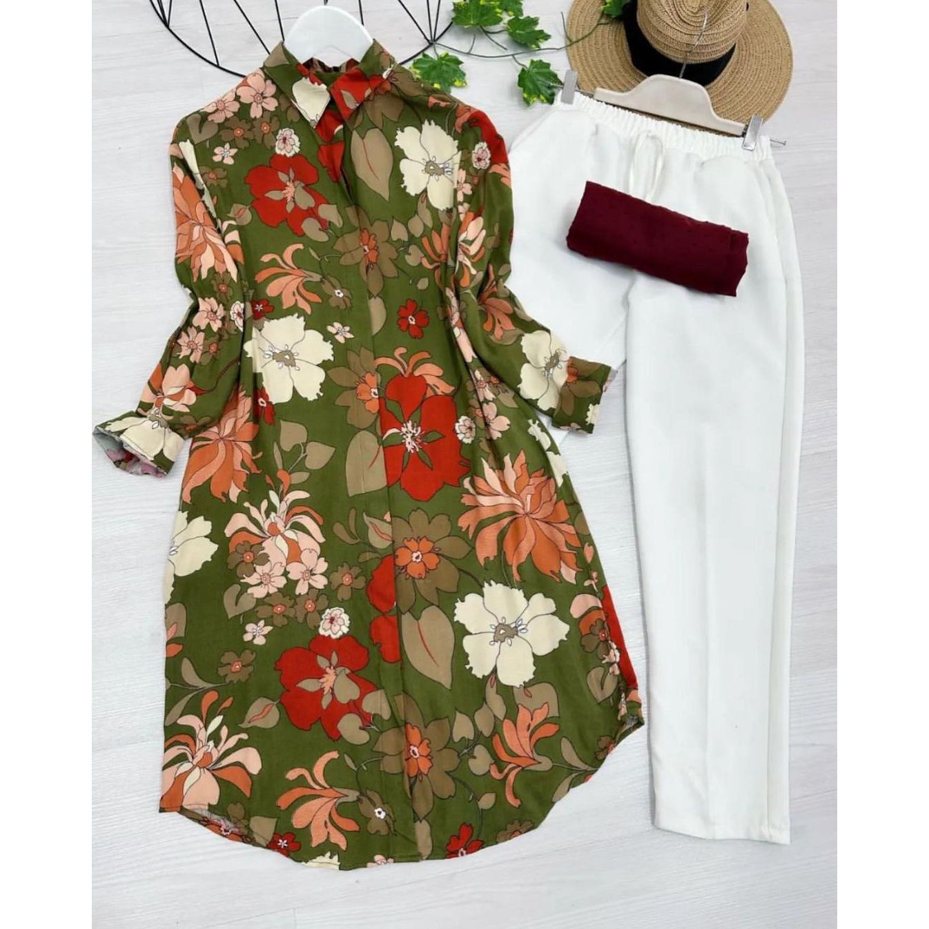 Green Floral Printed Kurti With Palazzo
