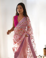 Party Wear Light Pink Colour Organza Silk Saree