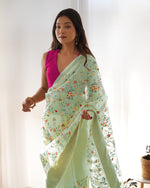 Party Wear Pista Colour Organza Silk Saree