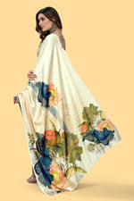 Pretty White Digital Printed Satin Saree