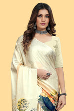 Pretty White Digital Printed Satin Saree