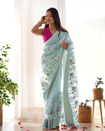 Party Wear Light Blue Colour Organza Silk Saree