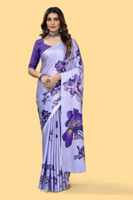 Fancy Blue Color Digital Printed Crape Floral  Saree