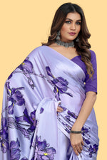 Fancy Blue Color Digital Printed Crape Floral  Saree