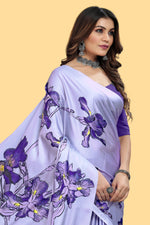 Fancy Blue Color Digital Printed Crape Floral  Saree