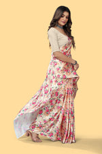 Floral Pink Digital Printed Satin Saree