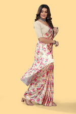 Floral Pink Digital Printed Satin Saree