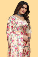 Floral Pink Digital Printed Satin Saree