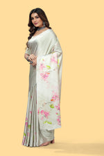 Cream Digital Printed Japan Satin Saree