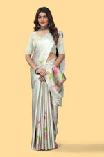 Cream Digital Printed Japan Satin Saree