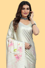 Cream Digital Printed Japan Satin Saree