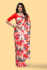 Rose Pink Color Digital Printed Satin Saree