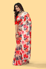 Rose Pink Color Digital Printed Satin Saree