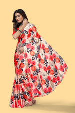 Rose Pink Color Digital Printed Satin Saree