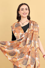 Leaf Orange And Black Printed Satin Silk Saree