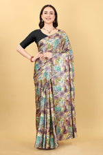 Purple Banarasi Printed Satin Silk Saree