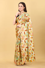 Yellow Flower  Printed Satin Silk Saree