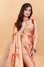 Orange Floral Digital Printed Satin Silk Saree